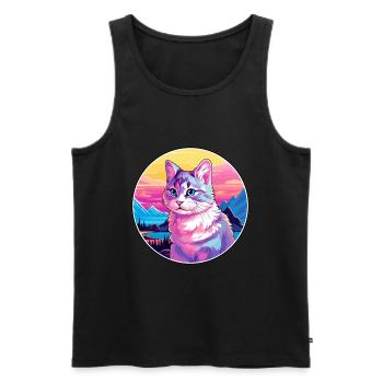 Chat polydactyle américain coloré dessin animé Watercolo - Débardeur bio Premium Homme - noir - Devant - Michal (187cm)