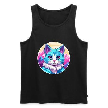 Arabian Mau Cat Colorful Cartoon Watercolor Illust - Men's Premium Organic Tank Top - black - Front - Michal (187cm)