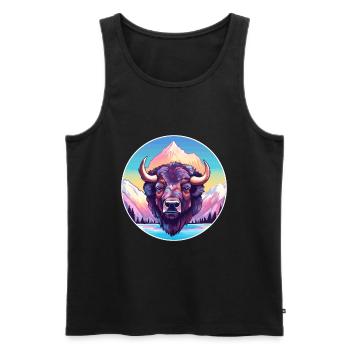 Bison Aquarelle Dessin Animé Kawaii Animal Animal Colorfu - Débardeur bio Premium Homme - noir - Devant - AI Model Male 178 light (178cm)