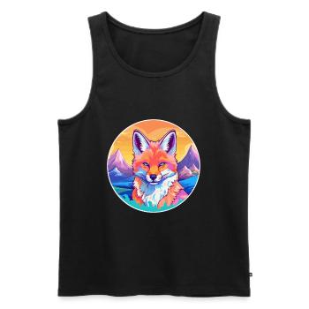 Fox Watercolor Cartoon Kawaii Pet Animal Colorful - Men's Premium Organic Tank Top - black - Front - AI Model Male 178 light (178cm)