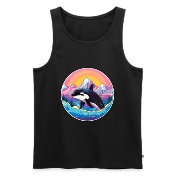 Orca Aquarell Karikatur Kawaii Haustier Tier Bunt - Männer Premium Bio Tank Top - Schwarz - Vorne - Michal (187cm)