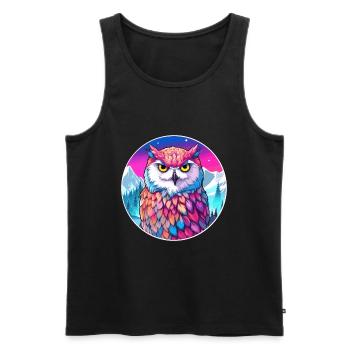 Eule Aquarell Karikatur Kawaii Haustier Tier Bunt - Männer Premium Bio Tank Top - Schwarz - Vorne - Michal (187cm)