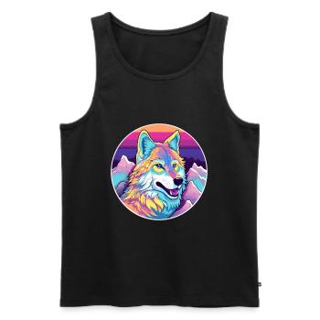 Wolf Aquarell Karikatur Kawaii Haustier Tier Bunt - Männer Premium Bio Tank Top - Schwarz - Vorne - AI Model Male 178 light (178cm)