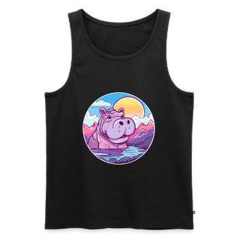 Hippopotame Aquarelle Dessin Animé Kawaii Animal Animal Colorfu - Débardeur bio Premium Homme - noir - Devant - AI Model Male 178 light (178cm)