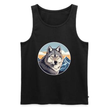 Wolf Aquarell Karikatur Kawaii Haustier Tier Bunt - Männer Premium Bio Tank Top - Schwarz - Vorne - AI Model Male 178 light (178cm)