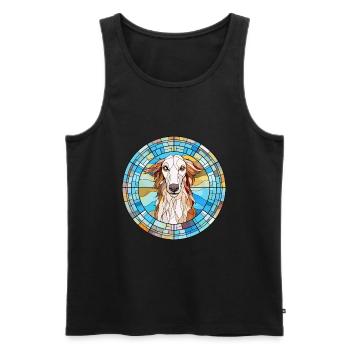 Barzoï chien race vitrail aquarelle colorée - Débardeur bio Premium Homme - noir - Devant - Michal (187cm)