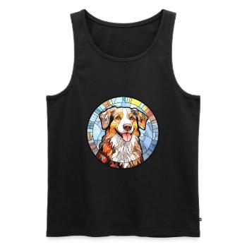 Berger anglais chien race vitrail coloré - Débardeur bio Premium Homme - noir - Devant - Michal (187cm)