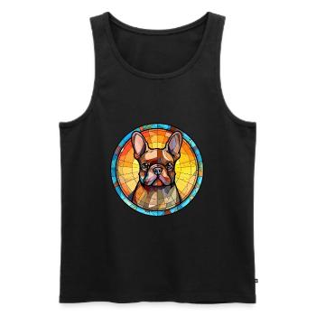 Bouledogue Français chien race vitrail coloré Wa - Débardeur bio Premium Homme - noir - Devant - Michal (187cm)