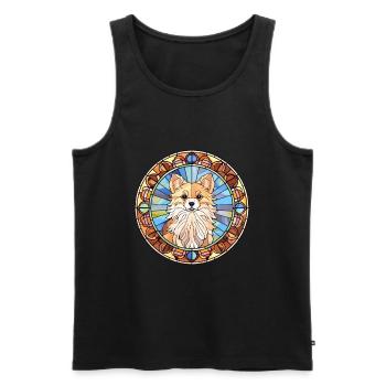 Spitz indien chien race vitrail coloré Wate - Débardeur bio Premium Homme - noir - Devant - Michal (187cm)