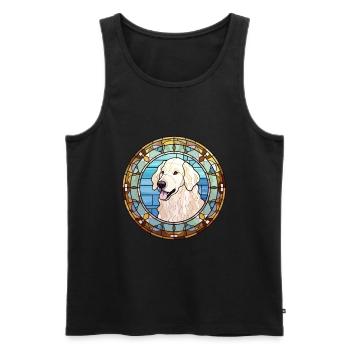 Kuvasz chien race vitrail aquarelle colorée - Débardeur bio Premium Homme - noir - Devant - Michal (187cm)