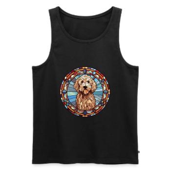 Labradoodle chien race vitrail coloré eau - Débardeur bio Premium Homme - noir - Devant - Michal (187cm)