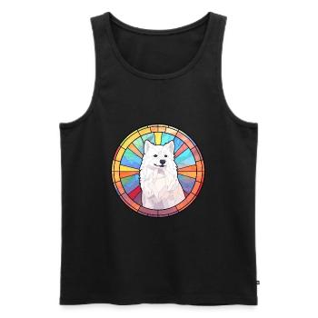 Spitz japonais chien race vitrail coloré Wa - Débardeur bio Premium Homme - noir - Devant - Michal (187cm)