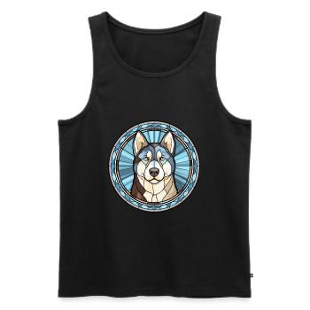 Labrador Husky chien race vitrail coloré Wa - Débardeur bio Premium Homme - noir - Devant - Michal (187cm)