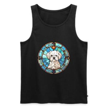 Chien maltais race vitrail coloré Watercolo - Débardeur bio Premium Homme - noir - Devant - Michal (187cm)