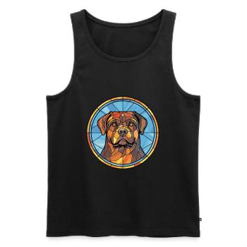 Rottweiler chien race vitrail coloré waterc - Débardeur bio Premium Homme - noir - Devant - AI Model Male 178 light (178cm)
