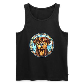 Rottweiler chien race vitrail coloré waterc - Débardeur bio Premium Homme - noir - Devant - AI Model Male 178 light (178cm)