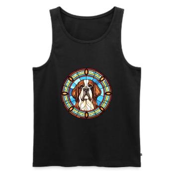 Saint Bernard chien race vitrail coloré Wat - Débardeur bio Premium Homme - noir - Devant - AI Model Male 178 light (178cm)