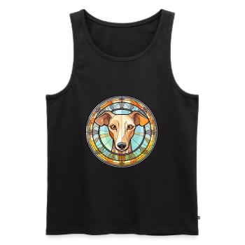 Whippet chien race vitrail coloré Watercolo - Débardeur bio Premium Homme - noir - Devant - Michal (187cm)
