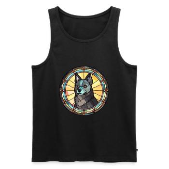 Schipperke chien race vitrail coloré waterc - Débardeur bio Premium Homme - noir - Devant - Michal (187cm)