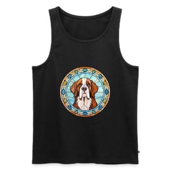 St Bernard chien race vitrail coloré waterc - Débardeur bio Premium Homme - noir - Devant - AI Model Male 178 light (178cm)
