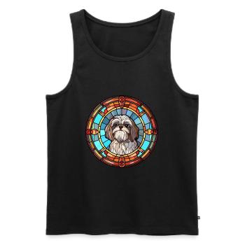 Shih Tzu chien race vitrail coloré Watercol - Débardeur bio Premium Homme - noir - Devant - Michal (187cm)