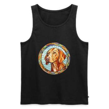 Vizsla chien race vitrail aquarelle colorée - Débardeur bio Premium Homme - noir - Devant - Michal (187cm)