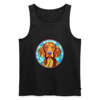 Vizsla chien à poil dur race vitrail coloré - Débardeur bio Premium Homme - noir - Devant - Michal (187cm)