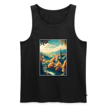 Lyon France Vintage voyage Souvenir affiche WPA Art - Débardeur bio Premium Homme - noir - Devant - AI Model Male 178 light (178cm)