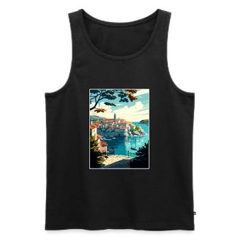 Dubrovnik Neretva Croatie Vintage Affiche de voyage - Débardeur bio Premium Homme - noir - Devant - Michal (187cm)