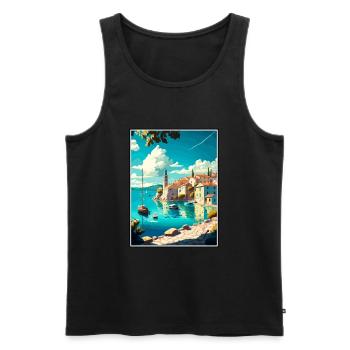 Cres Croatie Vintage voyage affiche WPA Souvenir - Débardeur bio Premium Homme - noir - Devant - AI Model Male 178 light (178cm)