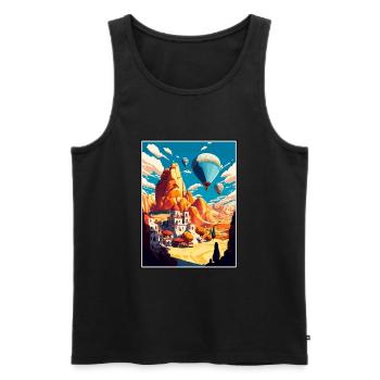 Cappadoce Décoration Vintage Voyage Affiche WPA - Débardeur bio Premium Homme - noir - Devant - Michal (187cm)