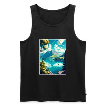 Lac des Quatre-Cantons Suisse Vintage Travel Poster WPA - Débardeur bio Premium Homme - noir - Devant - AI Model Male 178 light (178cm)