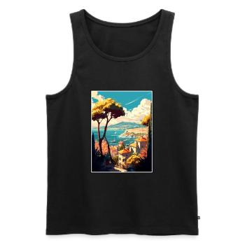 Antibes France Vintage Voyage Affiche WPA Souvenir - Débardeur bio Premium Homme - noir - Devant - AI Model Male 178 light (178cm)