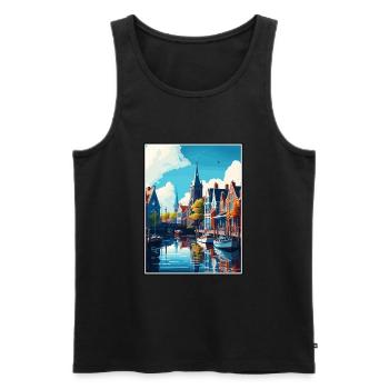 Sneek Pays-Bas Vintage voyage affiche Souvenir - Débardeur bio Premium Homme - noir - Devant - Michal (187cm)