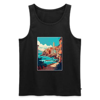 Gênes Italie Vintage voyage affiche WPA Souvenir - Débardeur bio Premium Homme - noir - Devant - AI Model Male 178 light (178cm)