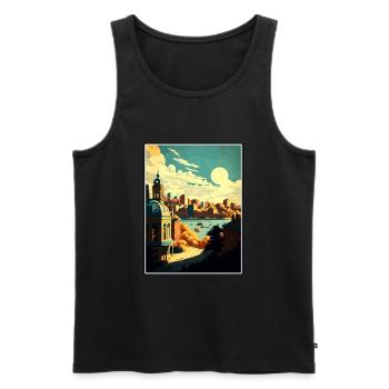 Oslo Norvège Vintage voyage affiche WPA Souvenir - Débardeur bio Premium Homme - noir - Devant - Michal (187cm)