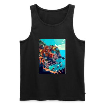 Cinque Terre Italie Décoration Patmos Affiche De Voyage - Débardeur bio Premium Homme - noir - Devant - Michal (187cm)