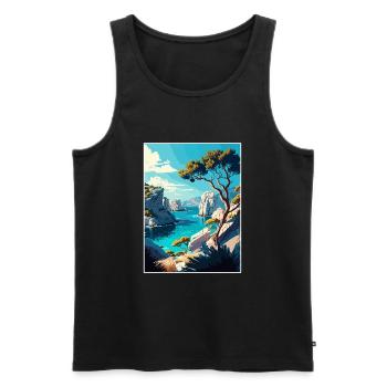 Calanques France Décoration Ar Affiche De Voyage - Débardeur bio Premium Homme - noir - Devant - Michal (187cm)