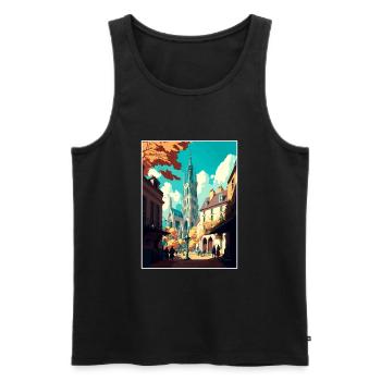 Rouen France Vintage voyage affiche WPA Souvenir - Débardeur bio Premium Homme - noir - Devant - AI Model Male 178 light (178cm)