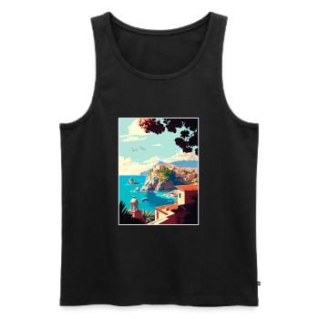 Rhodes Grèce Décoration Vintage Voyage Affiche WPA - Débardeur bio Premium Homme - noir - Devant - Michal (187cm)
