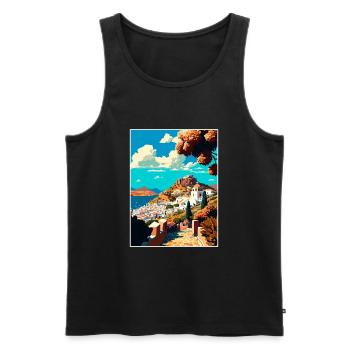 Patmos Grèce Décoration Grec Voyage Affiche - Débardeur bio Premium Homme - noir - Devant - Michal (187cm)