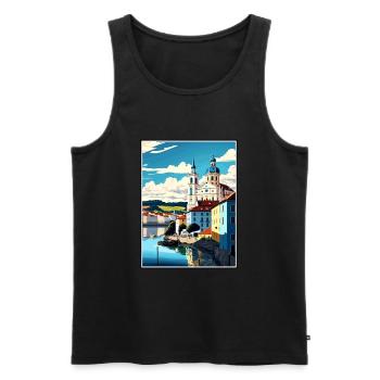 Passau Allemagne Vintage voyage affiche WPA Souvenir - Débardeur bio Premium Homme - noir - Devant - AI Model Male 178 light (178cm)