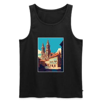 Santiago De Compostela Spain Vintage Travel Poster - Men's Premium Organic Tank Top - black - Front - AI Model Male 178 light (178cm)