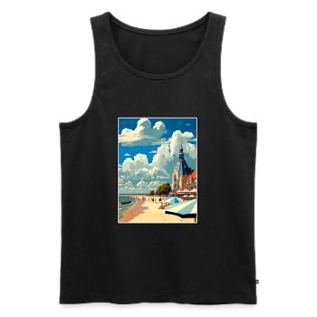 Rostock Allemagne Vintage voyage affiche WPA Souvenir - Débardeur bio Premium Homme - noir - Devant - AI Model Male 178 light (178cm)