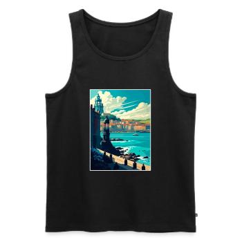 La Corogne Espagne Vintage voyage affiche WPA Souvenir - Débardeur bio Premium Homme - noir - Devant - Michal (187cm)