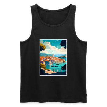 Korcula Croatie île Vintage voyage affiche WPA - Débardeur bio Premium Homme - noir - Devant - Michal (187cm)