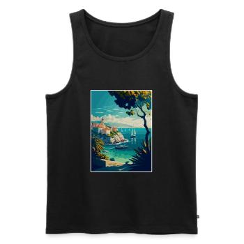 Antibes France Vintage Voyage Affiche WPA Souvenir - Débardeur bio Premium Homme - noir - Devant - AI Model Male 178 light (178cm)