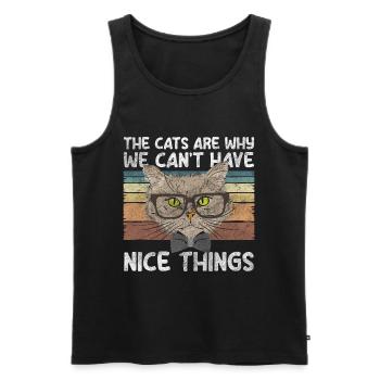 Chats, Internet, Miaou, Poils De Chat - Débardeur bio Premium Homme - noir - Devant - Michal (187cm)