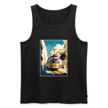 Lisbon Portugal Tram Vintage Travel Poster WPA Art - Men's Premium Organic Tank Top - black - Front - Michal (187cm)