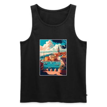 St Tropez Seascape France Vintage Travel Poster - Men's Premium Organic Tank Top - black - Front - AI Model Male 178 light (178cm)